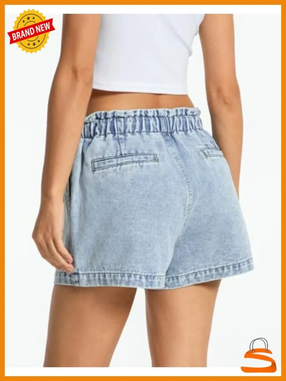 Drawstring Denim Shorts - Baggy Jean Shorts with Elastic Waist